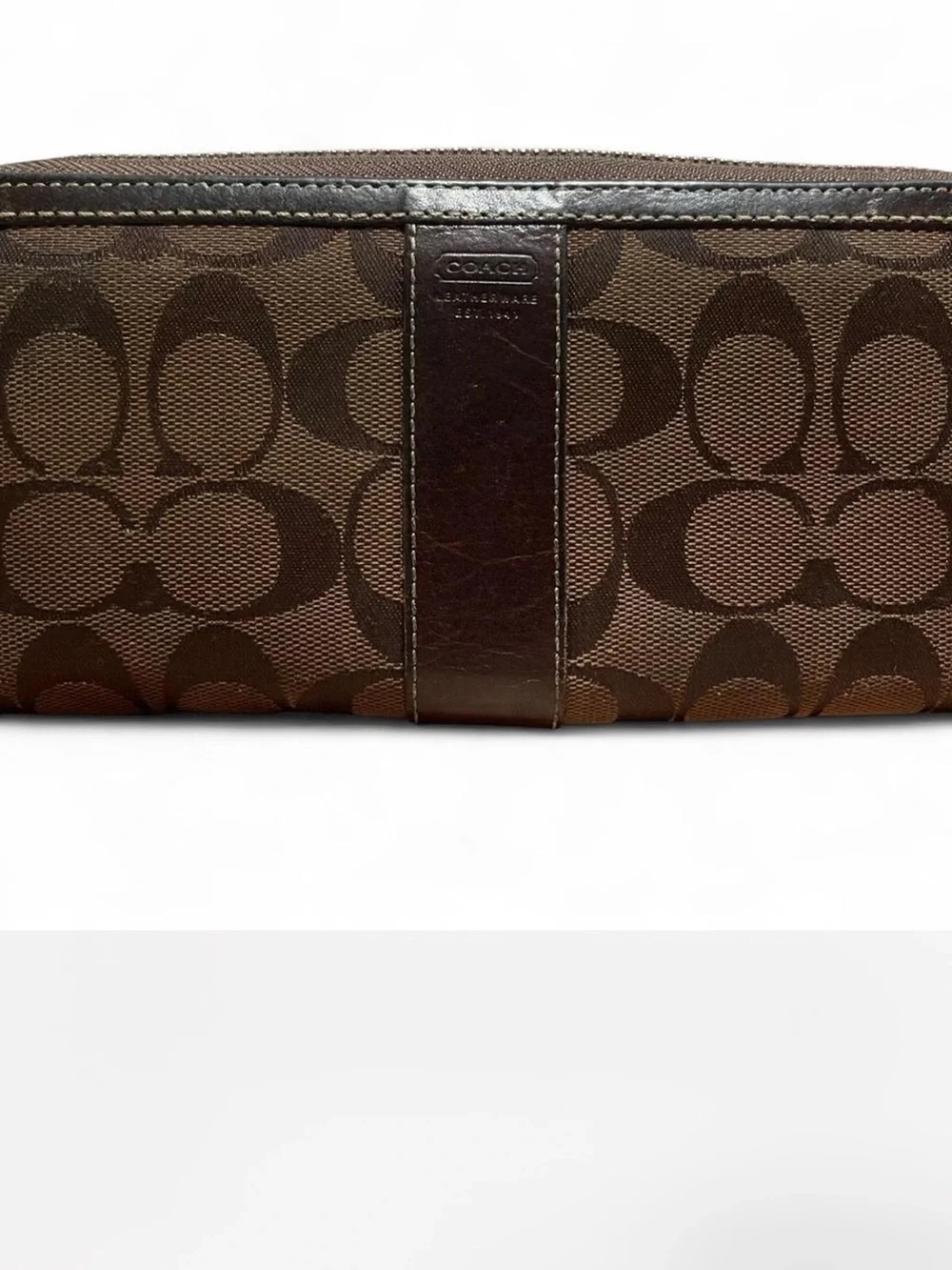 COACH Vintage Brown Signature Jacquard Zip Around Wallet